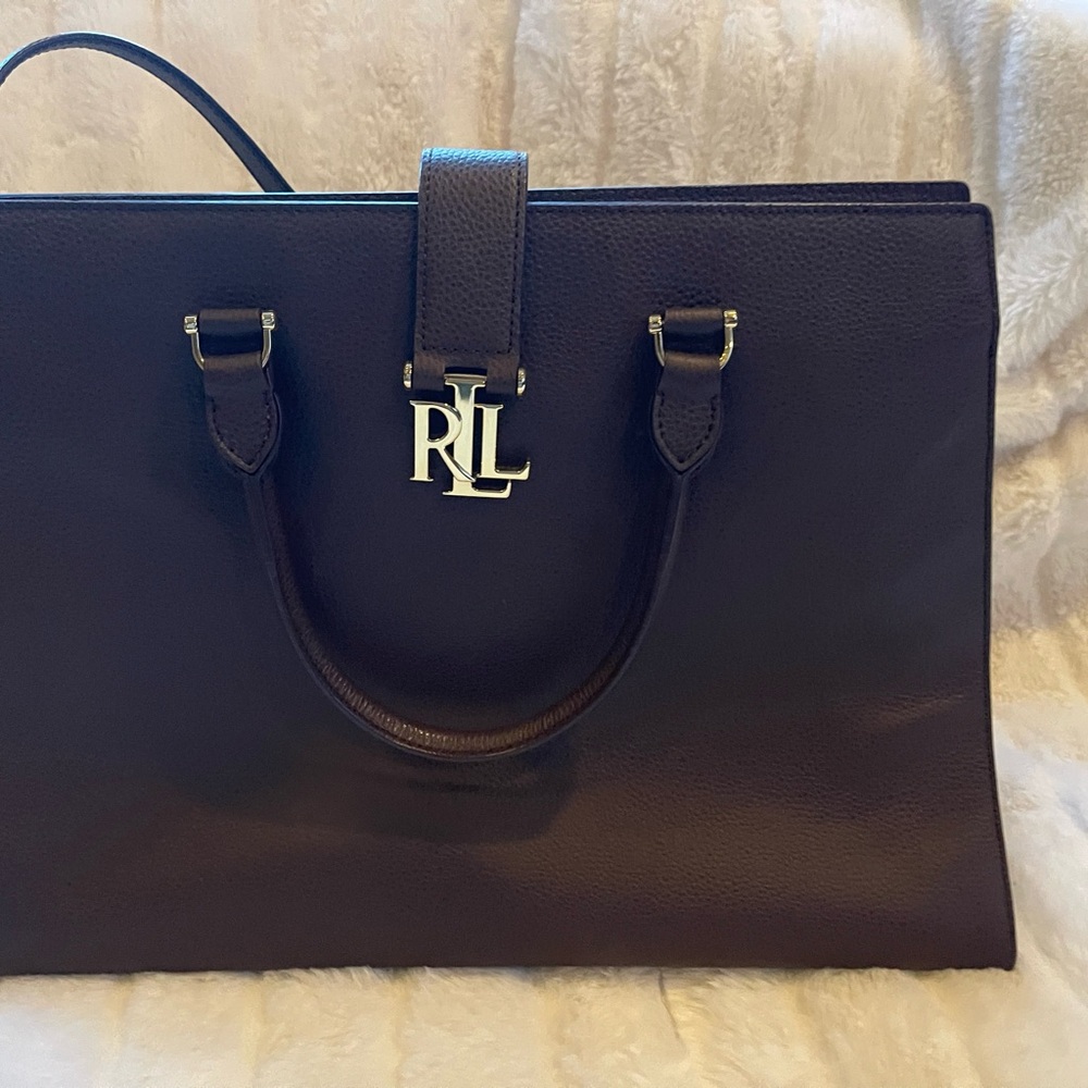 Ralph Lauren Dark Brown Leather RL-Emblem Satchel